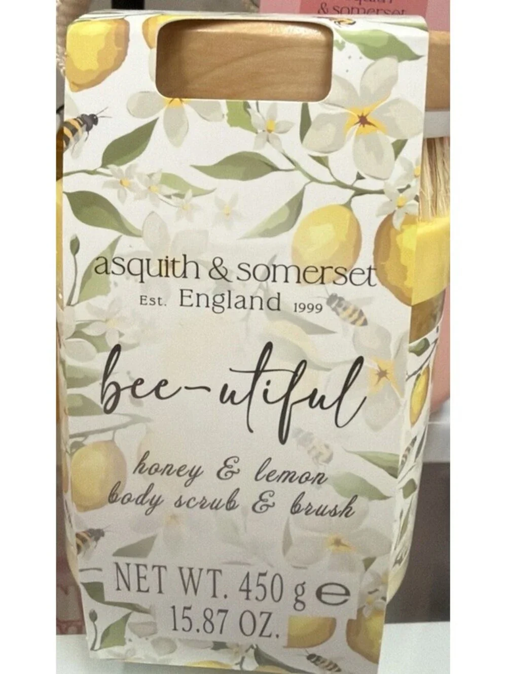 NEW Asquith & Somerset Bee-utiful Honey Lemon Body Scrub & Brush Set 15.87oz